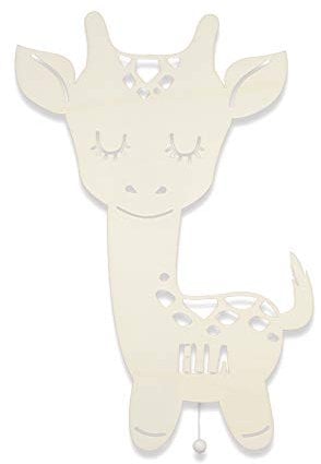 hellomini Personalisierbares LED-Nachtlicht mit Name für Kinder & Babys | Holz-Wandlampe | Schlummerlicht mit Motivwahl – Geschenk zur Geburt & Taufe (Greta die Giraffe)