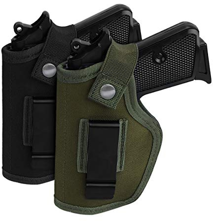 2 Pack Gun Holsters for Concealed Carry, Universal Inside Outside Waistband Holster for Pistols, IWB Belt Holster for Right & Left Hand, Fits Subcompact Compact Full Size Pistols, Black & Green