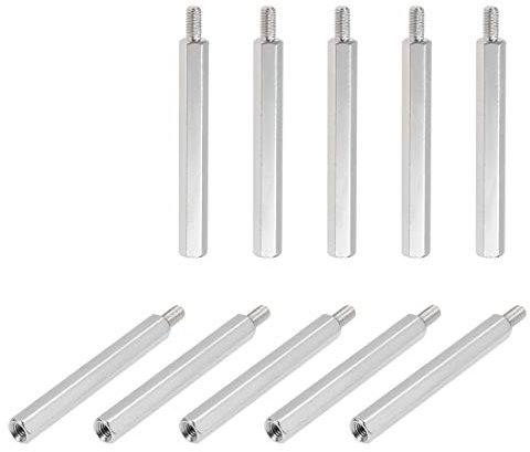 sourcing map 10 Stück Hex vernickelt Abstandshalter Leiterplatten männlich-weiblich Motherboard M3x40mm + 6mm für Computer Platine Silberton