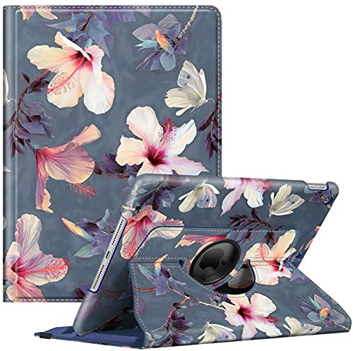 Fintie Funda Giratoria Compatible con iPad 10,2 2021/2020/2019 (9.ª, 8.ª y 7.ª Gen) con Soporte Integrado para Pencil - Rotación de 360 Grados Carcasa Auto-Reposo/Activación, (Z-Hibisco)