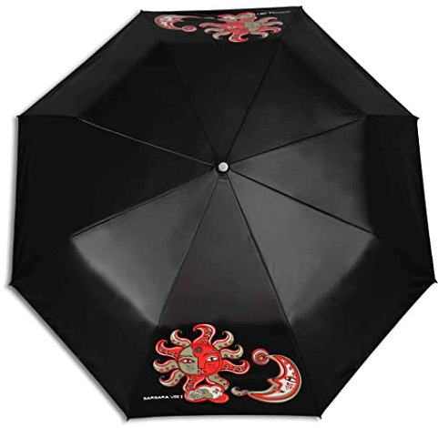 H.DUE.O Ombrello Automatico Donna Pieghevole. Ombrello Antivento Ultra+ Robusto. Tessuto Pregiato Design by Barbara Vee Sole Luna. [SUN & MOON] [ROSSO]