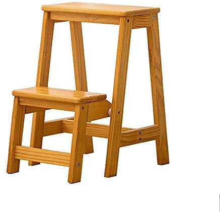 Sywlwxkq Teleskopleiter Tragbare zusammenklappbare Hocker, Klappleiterhocker Dual Use Treppenstuhl Massivholz Zweistufige Leitern Innen ， Große Tragfähigkeit, Holz, 38X48,5X55 cm