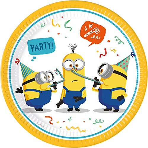 Procos-0 Producto con licencia Folat 93457P Platos FSC Minions 23cm-8 piezas, multicolor, talla estándar