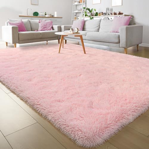 Keeko Fluffiga rosa mattor för sovrum flickrum, 6 x 9 söta lurviga stora barnrum mattor vardagsrum mjuk lurvig sovrumsmatta inomhus sängmatta för barnkammare tonåring baby sovsal dekor
