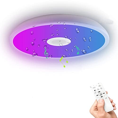 SanNELChEL IP65 Waterproof and Dustproof Smart Music Light Fixture Bluetooth Speaker Bathroom, Dimmable RGB LED Surface Mount Ceiling Light,18W,11.02 Inch, 1600LM Color Changing 2700-6800k(Circular)