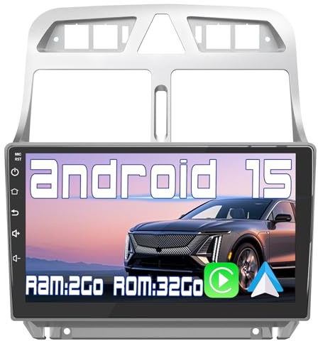 AWESAFE Autoradio Android 15 pour Peugeot 307 307CC SW (2002-2013) [2Go+32Go] avec Carplay sans Fil Android Auto 9 Pouces Écran Tactile GPS Bluetooth Wi-FI/Commande au Volant/Aide au Parking