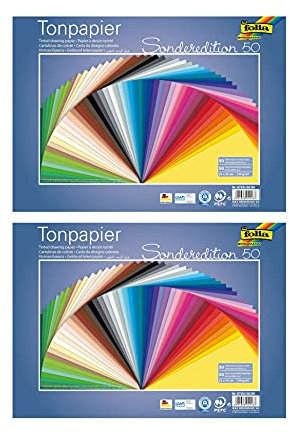 folia 6725/50 99 - Tonpapier Mix, 25 x 35 cm, 130 g/qm, 50 Blatt sortiert in 50 Farben - ideale Grundlage für vielseitige Bastelarbeiten (50 Blatt (50 Farben) 2 Packungen)