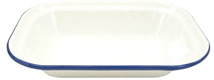 Zenker Enamel Small Oblong Pie Dish, Vintage Design, Suitable for Oven and Stove, Dishwasher Safe, Oven Tray, Enamel Cookware, Traditional Pie Tin, 22x16.5x5cm, White & Blue