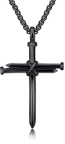 Edelstahl Ketten Kreuz Anhänger Nägel Halskette Punk Schmuck für Herren
