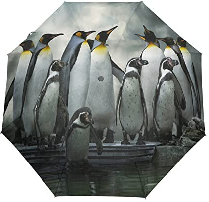 Regenschirm Winter Pinguin Vogel Tier Winddicht 3 Falten Regenschirm Auto Öffnen Schließen für Frauen Männer Mädchen Jungen Unisex Ultraleicht Outdoor Reise Kompakter Regenschirm