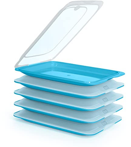 Porta Embutidos y Alimentos Sistema Fresh, Conservación Optima de Lonchas en Nevera (5X Azul)