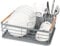 Vinsani Deluxe Dish Drainer Drying Rack with Wooden Handles Drip Tray Draining Board and Removable Cutlery Holder, Minimalist Dish Rack, 42.5 x 30.5 x 14cm (Grey)