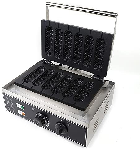 LENJKYYO Kommerzielle Edelstahl Profi Waffeleisen Nonstick 6-Units Elektrische Lutschbonbon Waffeln Am Stiel Waffelsticks Corn mit Timer 220V 1500W Hersteller Maschinen HotDogs