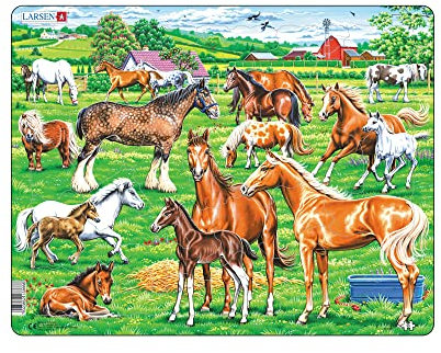 Larsen FH50 Beautiful Horses of Different Breeds, Colours and Sizes Jigsaw Puzzle for Kids - 33 Pieces Puzzle | Children Development Boxless Tray & Frame Included | Made in Norway