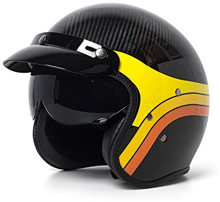 LRFUQI Casque Moto Vintage pour Adulte, Casque à Face Ouverte 3/4 avec Visiere, ECE Homologué Demi Coque Casque Jet pour 4 Seasons Cruiser Chopper Scooter Cyclomoteur ATV