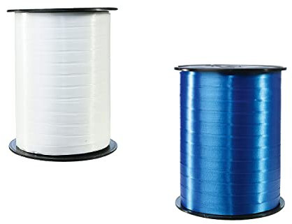 Clairefontaine 601763AMZC - Set mit 2 Spulen aus Schleife, glatt, 500 x 0,7 cm, ideal für Geschenkverpackung, Basteln und Hausdeko, 1 Set, Blau/Weiß