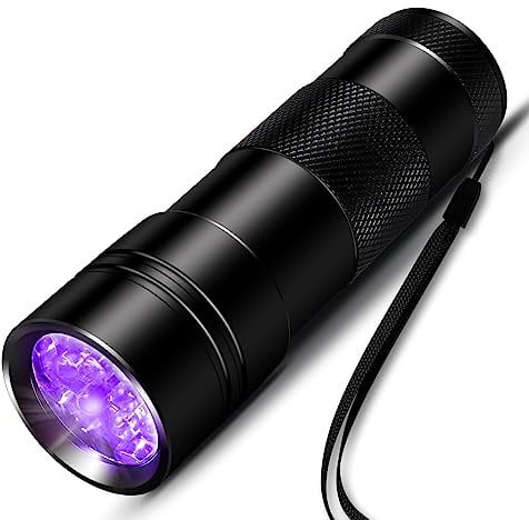 INF Lampe de poche UV lumière noire, lampe de poche 12 LED, lumière ultraviolette 395 nm pour la géocachette, détecteur d'urine pour animaux de compagnie, détecteur d'urine pour animaux de compagnie