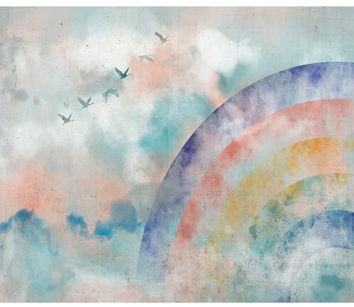 decomonkey Fototapete Vogel Himmel 200x140 cm Design Tapete Fototapeten Vlies Tapeten Vliestapete Wandtapete moderne Wand Schlafzimmer Wohnzimmer Aquarell Regenbogen Betonoptik Blau Rosa