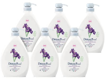 Dermomed, Handseifencreme Iris, respektiert die Haut und macht sie duftend und weich, mit Hyaluronsäure, pH-neutral, hergestellt in Italien, dermatologisch getestet, 6 Spender à 1 l