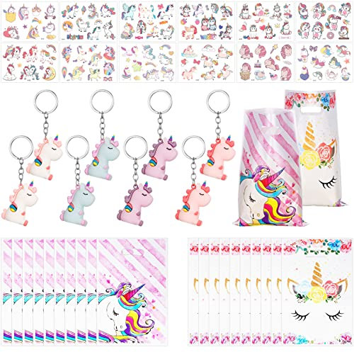 upain Einhorn Party Mitgebsel Kinder, 40 Stück Mitbringsel Kindergeburtstag Einhorn Geschenktüten mit Schlüsselanhänger Einhorn Aufkleber Tattoo Einhorn Gastgeschenke für Mädchen Jungen