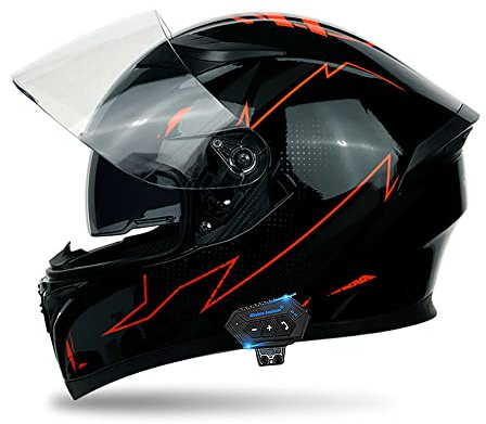 Full Face Motorcycle Bluetooth Helmet Motorcycle Full Face Helmet, ECE Approved Bluetooth Motorbike Double Sun Visor Helmets, Wear-Resistant and Scratch-Resistant Lenses, for Adult