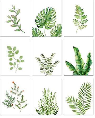 SUPERDANT 9 STÜCKE Aquarell Tropische Pflanzen Ungerahmte Leinwanddrucke Wanddekoration Tropisches Blatt Leinwand Wandkunstdrucke Preppy Room Decor Wandkunst College Dorm Room Ungerahmte Wandkunst