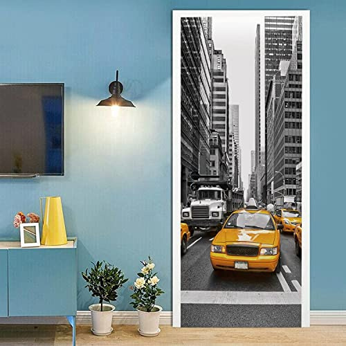 Türtapete Selbstklebend Türfolie Türposter 3D Gelbes Autotaxi 90 X 200 Cm Vinyl Folie Türdeko Tapete Wandbild Türaufkleber Türtattoo - Kinderzimmer Wohnzimmer Schlafzimmertür Foto