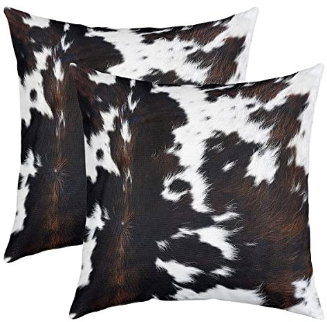 Kuhfell Gedruckt Kissenbezüge 45x45cm 2er Set Kissenbezüge Bauernhaus Kuhfell Drucken Kuhfell Kissenbezug Kissenhülle Kissen Fall Rustikale Wilde Tier Sofakissen Couchkissen für Sofa