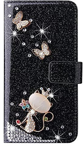 Ufgoszvp Handyhülle für Samsung Galaxy S23 plus Hülle Glitzer Pinker Bogen Strass Leder Tasche Flipcase Cover Silikon Schutzhülle Handytasche Skin Ständer Klapphülle Schale Bumper Magnet Clip schwarz