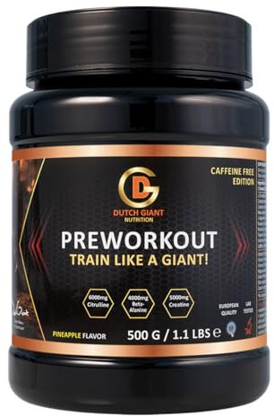 Dutch Giant Pre Workout Booster Ohne Koffein | 500gr Pulver | Ananas | Pump Booster Preworkout | Koffeinfrei Trainingsbooster | Fitness & Gym booster | l Citrullin & Creatin