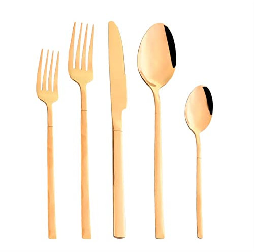Juegos de Cubiertos 10pcs 2setJuego de vajilla Negra Dorada Juego de Cubiertos de Acero Inoxidable Cubiertos Cuchillo con Espejo Tenedor de Postre y Cubiertos de Viaje portátiles Vajilla de Acero