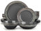vancasso Dinner Sets, Stoneware Vintage Look Plates and Bowls Set, 16-Piece Dinner Set for 4, Include Dinner Plate, Dessert Plate, Pasta Bowl and Cereal Bowl, Arbre Grey
