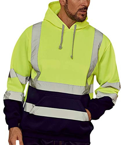Veste de signalisation pour homme - Veste de travail réfléchissante - Capuche avec fermeture éclair - Poche - Veste de sécurité - Jaune, orange, vert, vert, XXL