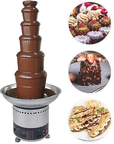 GIZMIT 5/6/7 Tiers Commercial Chocolate Fondue Fountain, Electric Commercial Stainless Steel Fondue Waterfall Melting Machine for Cheese BBQ Sauce Ranch Sweet Treats, Fruits, Nuts,6Tier