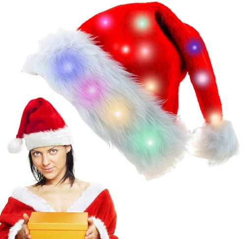 CIYKZYTRS Weihnachtsmütze, Kuschelweich Plüsch Weihnachtsmützen Nikolausmütze mit leuchtendem, Rote Weihnachtsmütze Ideal für Kinder und Erwachsene, Weihnachtsfeierdekora