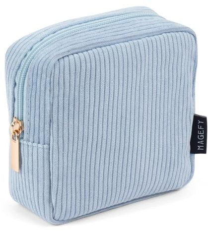 MAGEFY Mini Makeup Tasche Cute Makeup Pouch Kleine Kosmetiktasche für Frauen Mädchen Reise Make up Tasche mit Fächern (Blau)