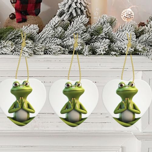 Christmas Ornament Christmas Heart Hanging Ornament The funny frog doing yoga Xmas Tree Ceramic Hanging Personalized Ceramics Ornament Hanging for Home Decor Xmas star Hanging Decorations