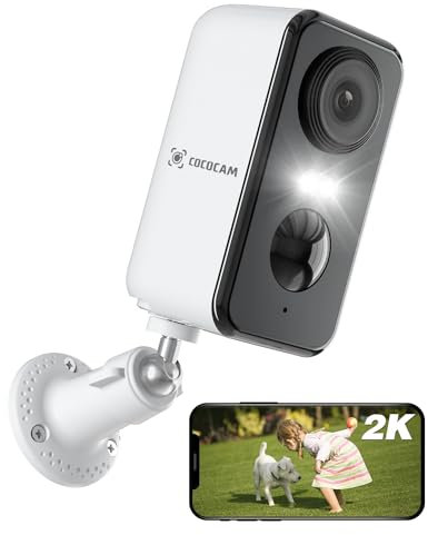 COCOCAM 2K Camara Vigilancia WiFi Interior/Exterior sin Cables, Camara Vigilancia Bateria con AI Reconocimiento PIR Detección de Movimiento Visión Nocturna en Color Audio Bidireccional (1, Negro)