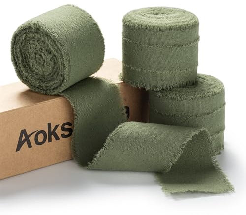 AOKSUNOVA 3,8cm Geschenkband Baumwolle Olivgrün Schleifenband Hochzeit Breit Baumwollband Stoffband Fransenband