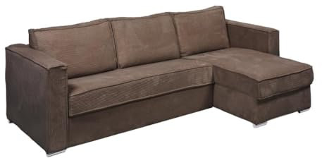 Vente-unique-Eckschlafsofa mit Matratze - Ecke wechselbar - Cord - Braun - Liegefläche 140 cm - Matratze 18 cm - Loreto