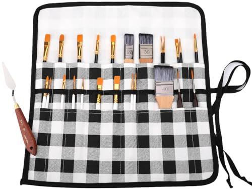 Abaría Juego de Pinceles para Pintar, 10 Unidad Pinceles Pintura con Lona Estuche para Acrilica, Acuarela, Gouache, Óleo, Nylon Cepillo para Principiantes y Profesionales