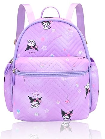 Roffatide Kuromi Rucksack Anime Mini Cartoon Rucksack Niedliche tägliche Reisetasche All Over Printed Daypack Lila
