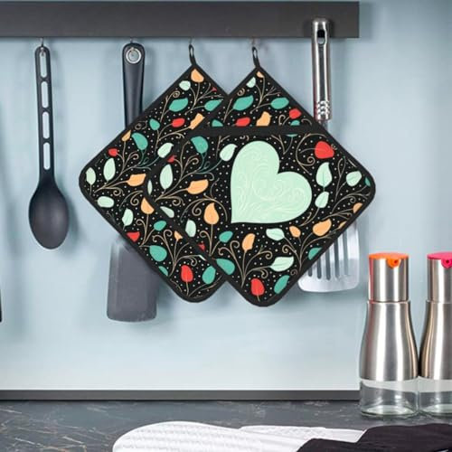 Set di 2 presine a forma di cuore, resistenti al calore, per forno da cucina, con tasca per appendere il sottopentola ispessito, per cucinare e cuocere