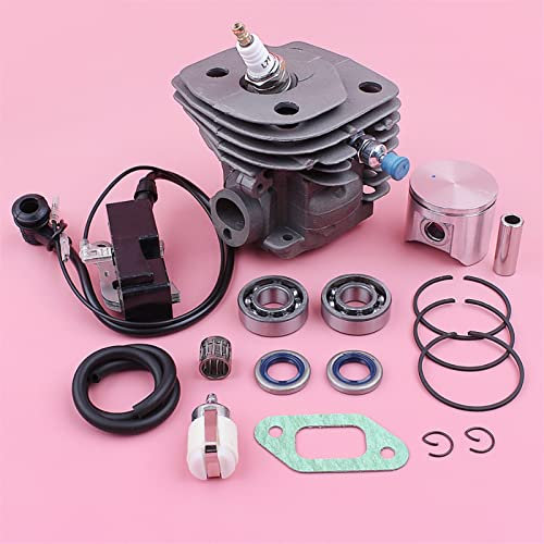 Bobina de ignición del cortacésped, Kit de pistón de cilindro de 47 mm, for Husqvarna, for 357 359, bobina de encendido, línea de filtro de combustible, cojinete de manivela, sello de aceite, pieza de