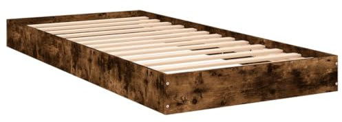vidaXL Cadre de lit chêne fumé 75x190 cm Bois d'ingénierie, Meuble de Chambre à Coucher, sommier, lit de Palette, lit, lit Simple, lit à Panneaux