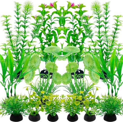 Yoolhamy Plantas de Acuario Artificiales, 14 Piezas Verdaderas Plantas Artificiales de Agua Decoración de Plantas de Plástico Accesorios para Escondite de Peces Plantas Artificiales