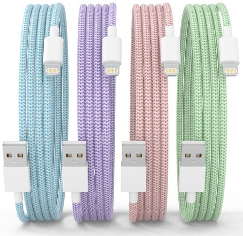 iPhone Charger Cable 4Pack 6FT [MFi Certified] USB A to Lightning Cable Nylon Braided i Phone Fast Charging Cord Long i Phone Charger for iPhone 14 13 12 11 Pro/Pro Max/Plus/mini/X/XR/XS/SE/8/7/6/6S
