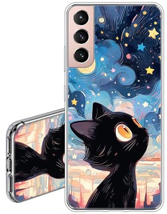 JEZSTHAI Coque Compatible avec Samsung Galaxy S21 5G Housse Silicone TPU Transparente Souple Antichoc,Étui de Protection avec Motif Dessin Esthétique,Chat