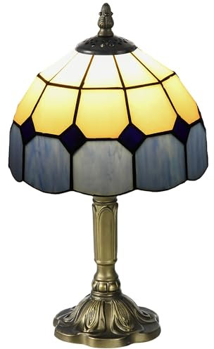 HOMCOM Handmade Stained Glass Table Lamp, Antique Bedside Lamp for Bedroom, Living Room, Home, Nightstand, Decorative Night Light, Blue