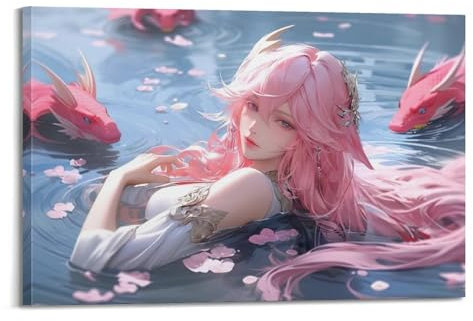 ZZLFLY Poster von Hot Anime Beauty Yae Miko, dekoratives Gemälde, Leinwand, Wandposter und Kunstdruck, moderne Familienschlafzimmer-Dekoration, Poster, 60 x 90 cm